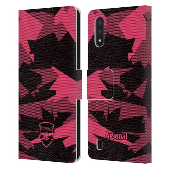 Head Case Designs Officially Licensed Arsenal FC Crest and Gunners Logo Geometric Pink Leather Book Wallet Case Cover Compatible with Samsung Galaxy A01 (2020)