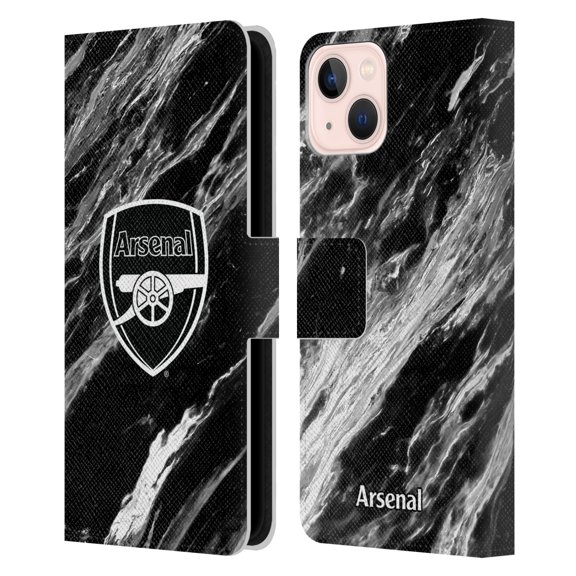 Head Case Designs Officially Licensed Arsenal FC Crest Patterns Marble Leather Book Wallet Case Cover Compatible with Apple iPhone 13