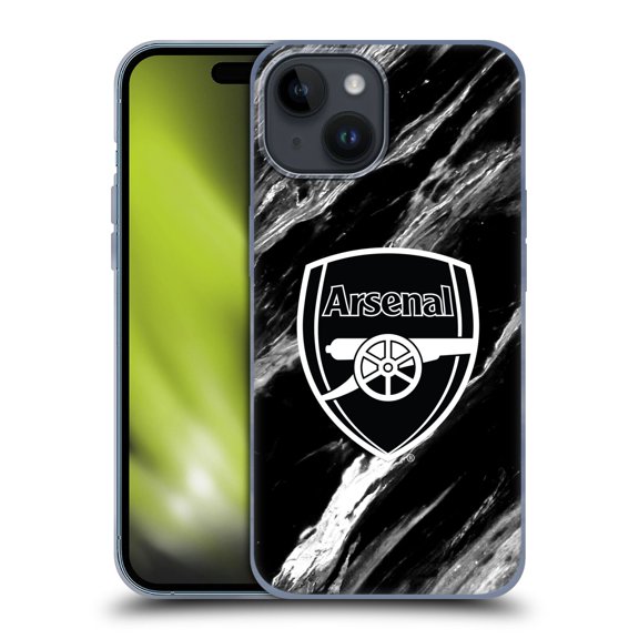 Head Case Designs Officially Licensed Arsenal FC Crest Patterns Marble Soft Gel Case Compatible with Apple iPhone 15