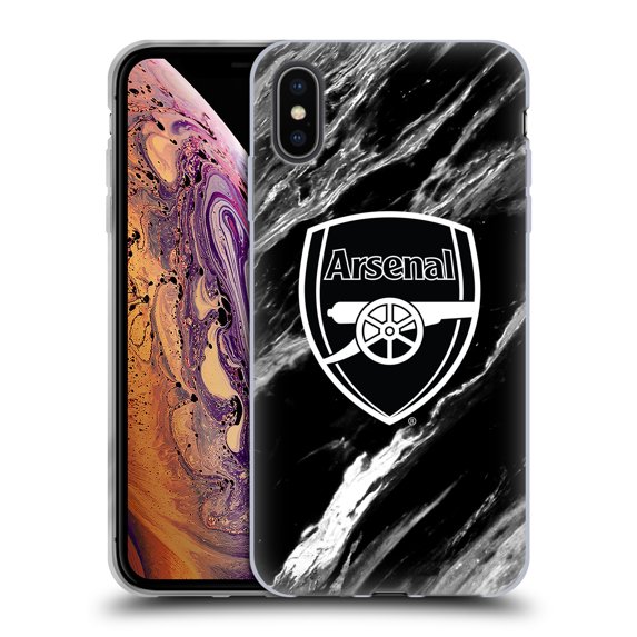 Head Case Designs Officially Licensed Arsenal FC Crest Patterns Marble Soft Gel Case Compatible with Apple iPhone XS Max
