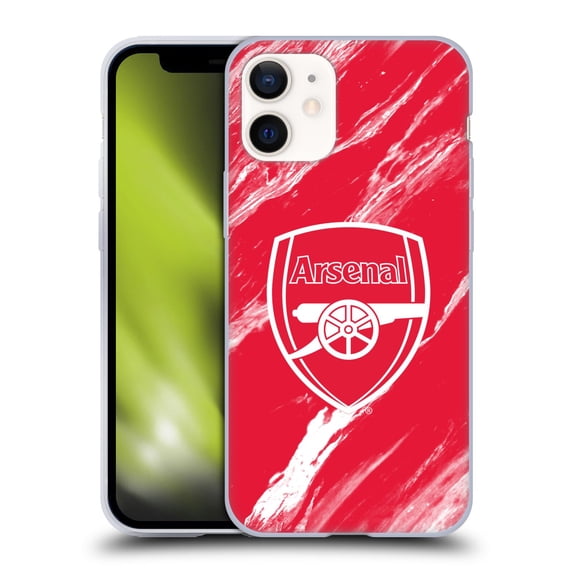 Head Case Designs Officially Licensed Arsenal FC Crest Patterns Red Marble Soft Gel Case Compatible with Apple iPhone 12 Mini