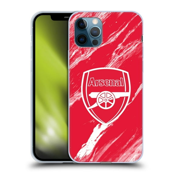 Head Case Designs Officially Licensed Arsenal FC Crest Patterns Red Marble Soft Gel Case Compatible with Apple iPhone 12 / iPhone 12 Pro