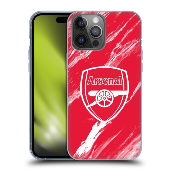 Head Case Designs Officially Licensed Arsenal FC Crest Patterns Red Marble Soft Gel Case Compatible with Apple iPhone 14 Pro Max
