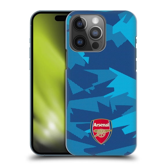 Head Case Designs Officially Licensed Arsenal FC Crest and Gunners Logo Geometric Blue Hard Back Case Compatible with Apple iPhone 14 Pro