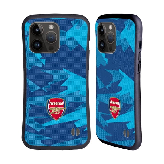 Head Case Designs Officially Licensed Arsenal FC Crest and Gunners Logo Geometric Blue Hybrid Case Compatible with Apple iPhone 15 Pro Max