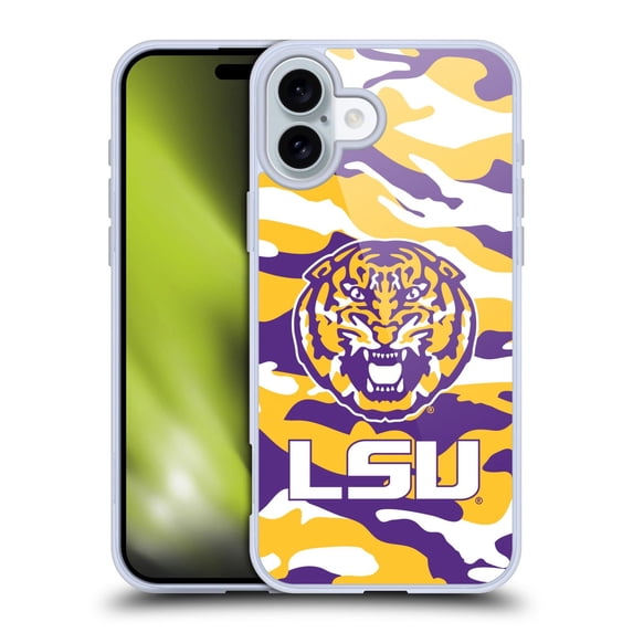Head Case Designs Louisiana State University LSU LSU Art Camou Soft Gel Case for Apple iPhone 16 Plus