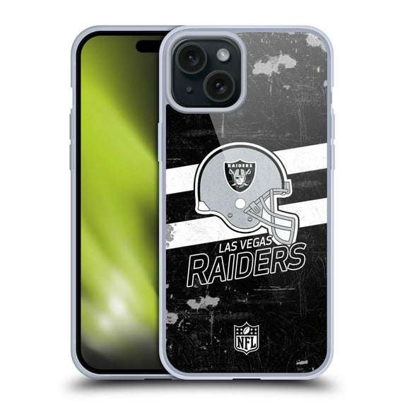 Head Case Designs NFL Las Vegas Raiders Logo Art Helmet Distressed Look 100th Soft Gel Case for Apple iPhone 15 Plus