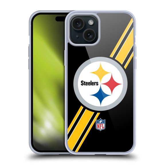 Head Case Designs NFL Pittsburgh Steelers Logo Stripes Soft Gel Case for Apple iPhone 15 Plus