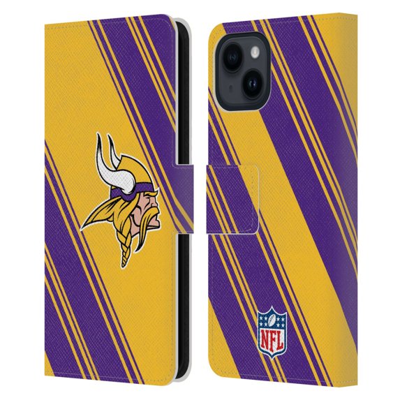 Head Case Designs NFL Minnesota Vikings Artwork Stripes Leather Book Wallet Case Cover For Apple iPhone 15