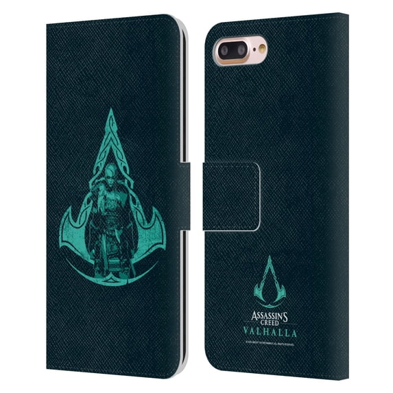 Head Case Designs Officially Licensed Assassin's Creed Valhalla Compositions Crest And Female Eivor Leather Book Case Compatible with Apple iPhone 7 Plus / iPhone 8 Plus