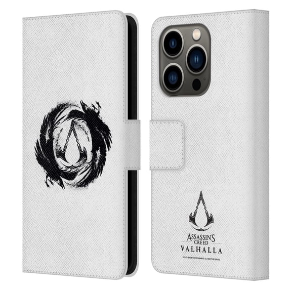 Head Case Designs Officially Licensed Assassin's Creed Valhalla Compositions Crest And Ravens Leather Book Wallet Case Cover Compatible with Apple iPhone 14 Pro