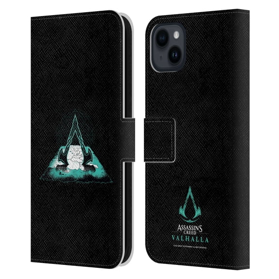Head Case Designs Officially Licensed Assassin's Creed Valhalla Compositions Crest And Map Leather Book Wallet Case Cover Compatible with Apple iPhone 15 Plus