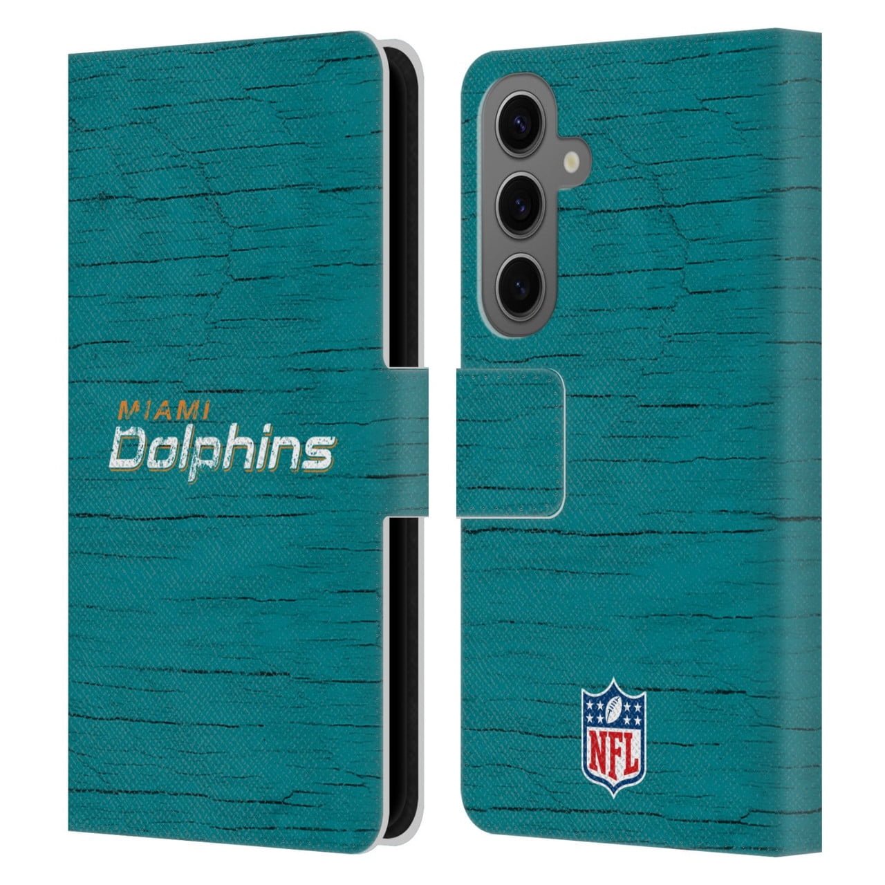 Head Case Designs NFL Miami Dolphins Logo Distressed Look Leather Book Wallet Case Cover For Samsung Galaxy S25