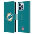 thumbnail image 1 of Head Case Designs NFL Miami Dolphins Logo Plain Leather Book Wallet Case Cover For Apple iPhone 13 Pro, 1 of 6