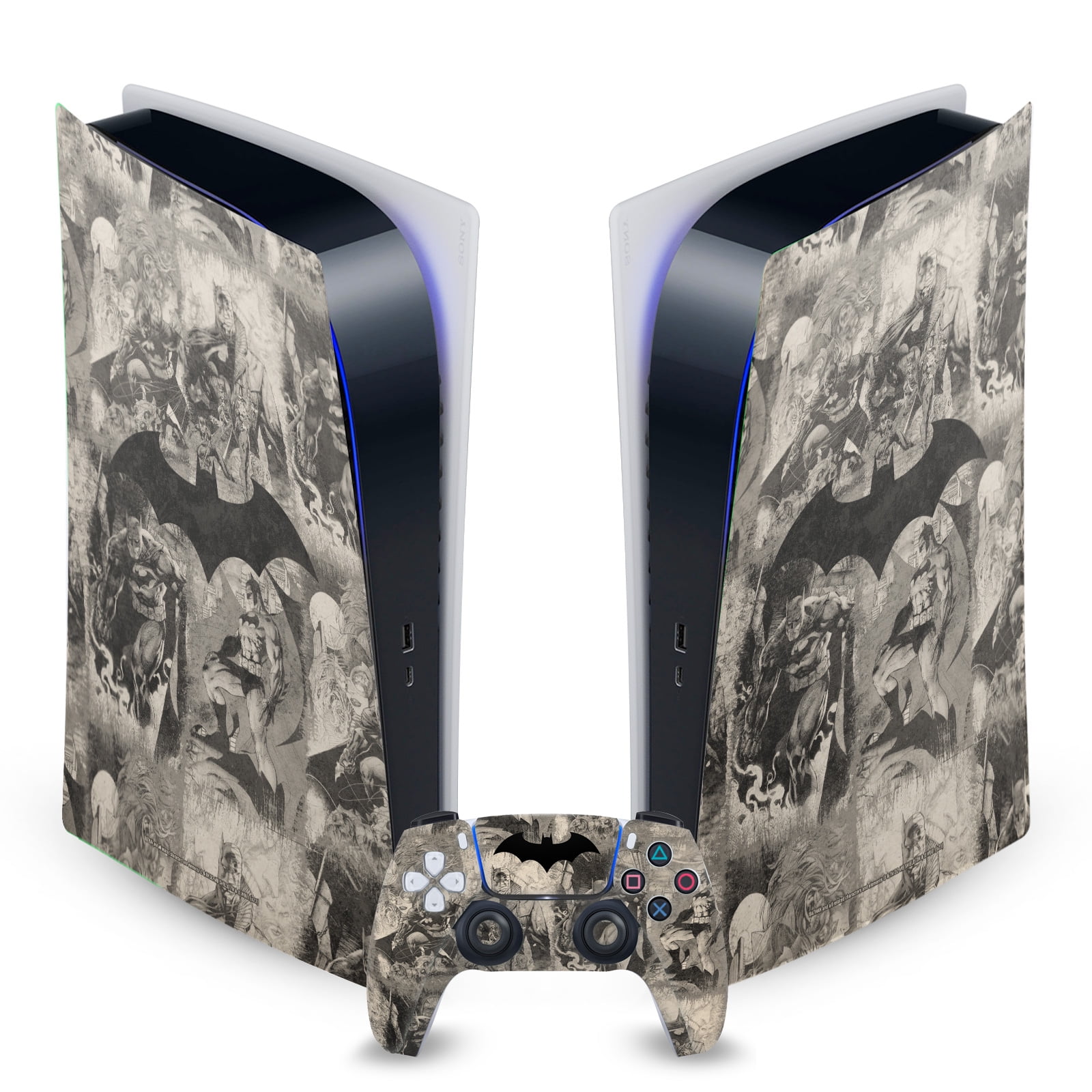 Head Case Designs Officially Licensed Batman DC Comics Logos And Comic Book Collage Distressed Vinyl Sticker Skin Decal Compatible with Sony PS5 Digital Edition Bundle