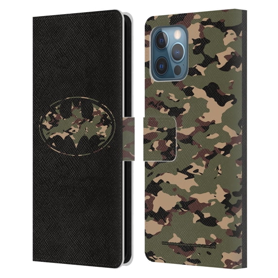 Head Case Designs Officially Licensed Batman DC Comics Logos Camouflage Leather Book Wallet Case Cover Compatible with Apple iPhone 12 Pro Max