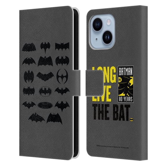 Head Case Designs Officially Licensed Batman DC Comics Logos Comic Leather Book Wallet Case Cover Compatible with Apple iPhone 14 Plus