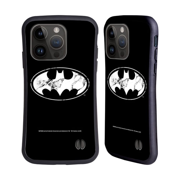 Head Case Designs Officially Licensed Batman DC Comics Logos Marble Hybrid Case Compatible with Apple iPhone 15 Pro