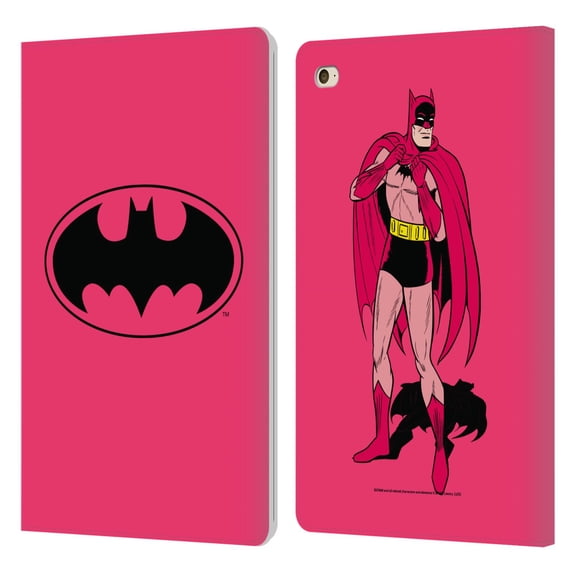 Head Case Designs Officially Licensed Batman DC Comics Logos Pink Leather Book Wallet Case Cover Compatible with Apple iPad mini 4