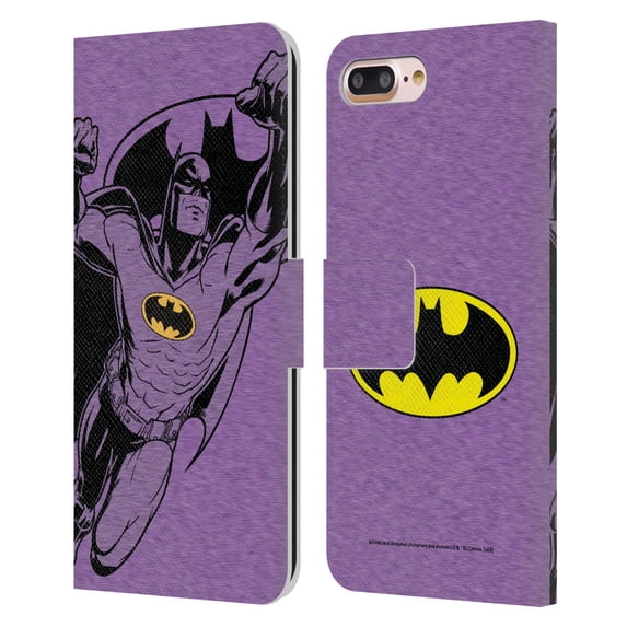 Head Case Designs Officially Licensed Batman DC Comics Logos Purple Leather Book Wallet Case Cover Compatible with Apple iPhone 7 Plus / iPhone 8 Plus