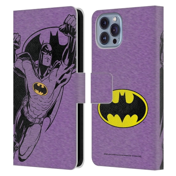 Head Case Designs Officially Licensed Batman DC Comics Logos Purple Leather Book Wallet Case Cover Compatible with Apple iPhone 14