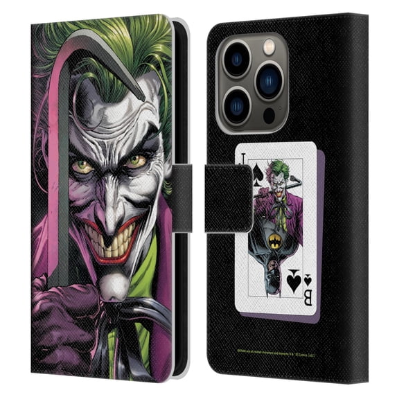 Head Case Designs Officially Licensed Batman DC Comics Three Jokers The Clown Leather Book Wallet Case Cover Compatible with Apple iPhone 14 Pro