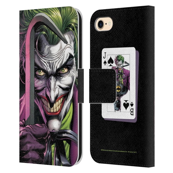 Head Case Designs Officially Licensed Batman DC Comics Three Jokers The Clown Leather Book Wallet Case Cover Compatible with Apple iPhone 7 / 8 / SE 2020 & 2022