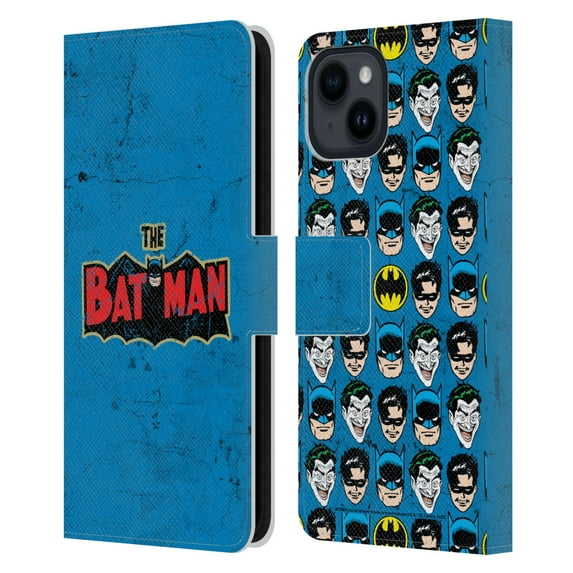 Head Case Designs Officially Licensed Batman DC Comics Vintage Fashion Distressed Logo Leather Book Wallet Case Cover Compatible with Apple iPhone 15