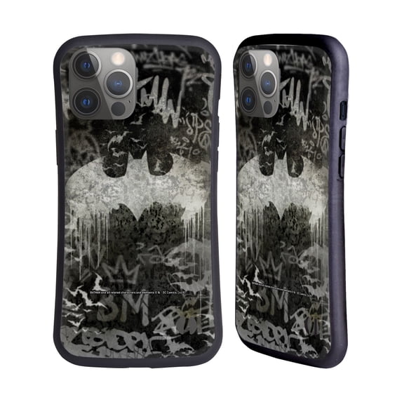 Head Case Designs Officially Licensed Batman DC Comics Vintage Fashion Graffiti Logo Hybrid Case Compatible with Apple iPhone 14 Pro Max