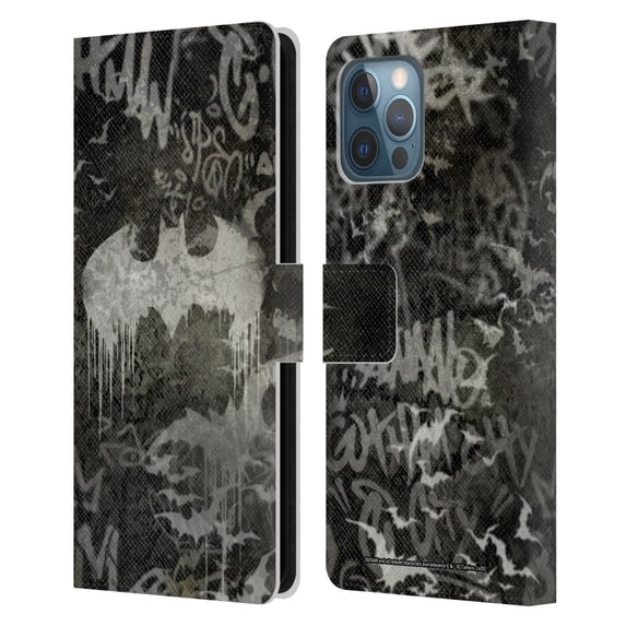 Head Case Designs Officially Licensed Batman DC Comics Vintage Fashion Graffiti Logo Leather Book Wallet Case Cover Compatible with Apple iPhone 12 Pro Max