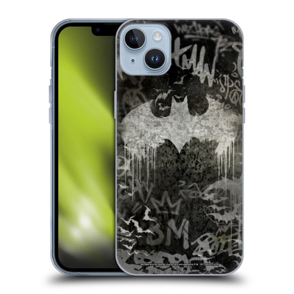 Head Case Designs Officially Licensed Batman DC Comics Vintage Fashion Graffiti Logo Soft Gel Case Compatible with Apple iPhone 14 Plus