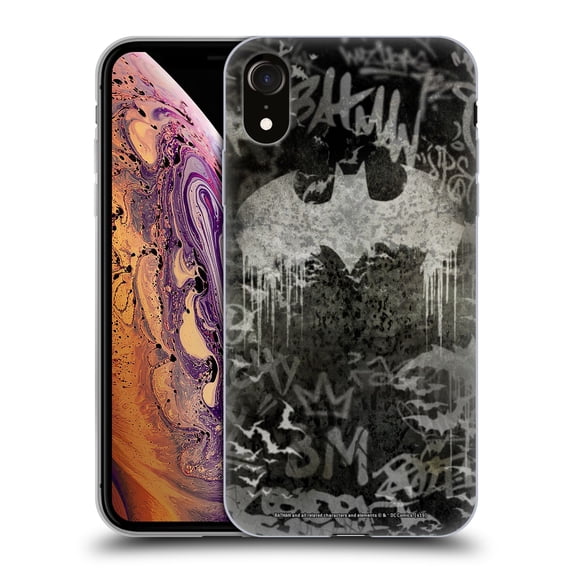 Head Case Designs Officially Licensed Batman DC Comics Vintage Fashion Graffiti Logo Soft Gel Case Compatible with Apple iPhone XR
