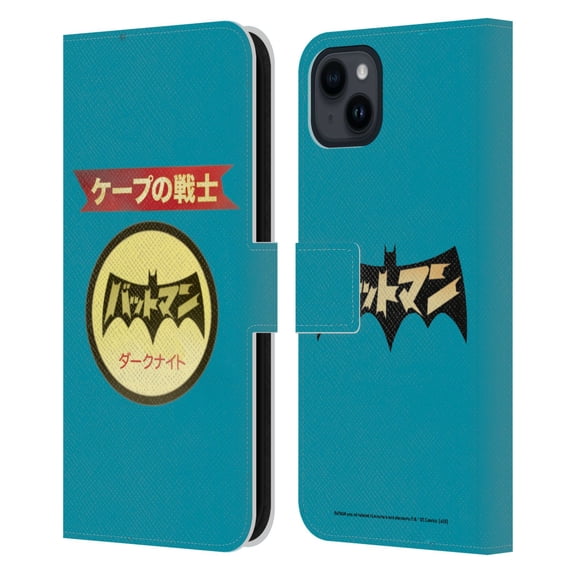 Head Case Designs Officially Licensed Batman DC Comics Vintage Fashion Japanese Logo Leather Book Wallet Case Cover Compatible with Apple iPhone 15 Plus