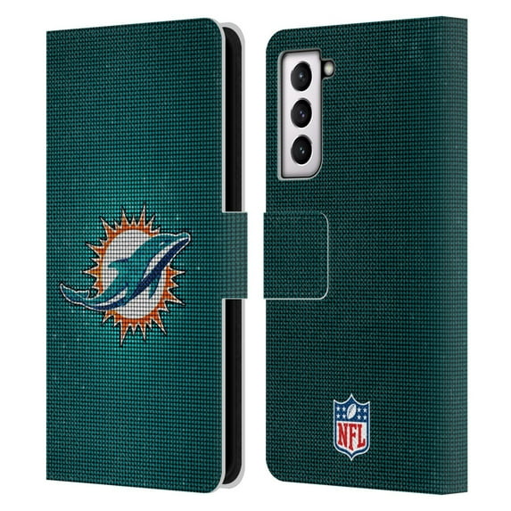 Head Case Designs NFL Miami Dolphins Artwork LED Leather Book Wallet Case Cover For Samsung Galaxy S21 5G