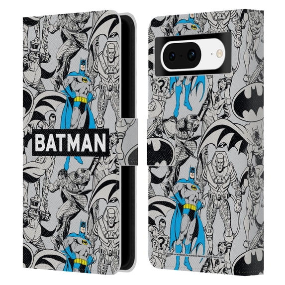 Head Case Designs Officially Licensed Batman DC Comics Vintage Fashion Patterns Leather Book Wallet Case Cover Compatible with Google Pixel 8