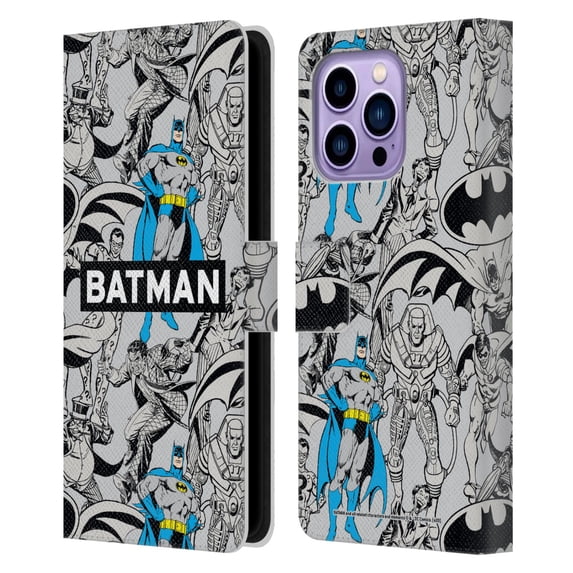 Head Case Designs Officially Licensed Batman DC Comics Vintage Fashion Patterns Leather Book Wallet Case Cover Compatible with Apple iPhone 14 Pro Max