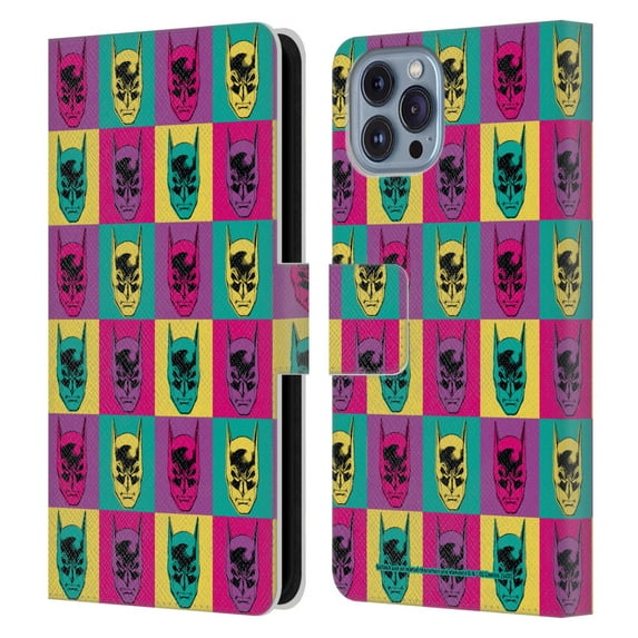 Head Case Designs Officially Licensed Batman DC Comics Vintage Fashion Pop Art Head Leather Book Wallet Case Cover Compatible with Apple iPhone 14