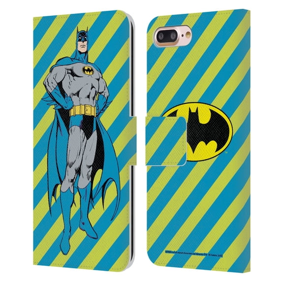 Head Case Designs Officially Licensed Batman DC Comics Vintage Fashion Stripes Leather Book Wallet Case Cover Compatible with Apple iPhone 7 Plus / iPhone 8 Plus