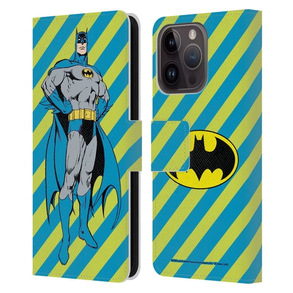 Head Case Designs Officially Licensed Batman DC Comics Vintage Fashion Stripes Leather Book Wallet Case Cover Compatible with Apple iPhone 15 Pro