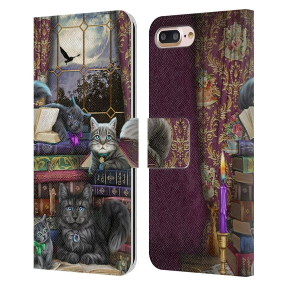 Head Case Designs Officially Licensed Brigid Ashwood Cats Storytime Cats And Books Leather Book Wallet Case Cover Compatible with Apple iPhone 7 Plus / iPhone 8 Plus