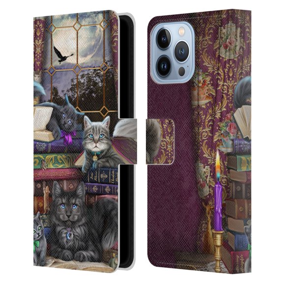 Head Case Designs Officially Licensed Brigid Ashwood Cats Storytime Cats And Books Leather Book Wallet Case Cover Compatible with Apple iPhone 13 Pro Max