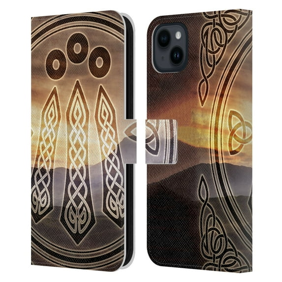 Head Case Designs Officially Licensed Brigid Ashwood Celtic Wisdom 3 Awen Leather Book Wallet Case Cover Compatible with Apple iPhone 15 Plus