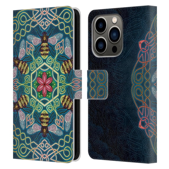 Head Case Designs Officially Licensed Brigid Ashwood Celtic Wisdom 3 Bees Leather Book Wallet Case Cover Compatible with Apple iPhone 14 Pro