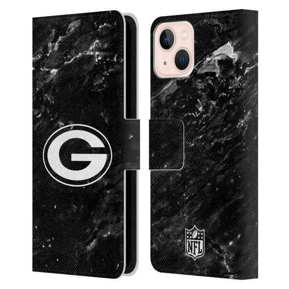 Head Case Designs NFL Green Bay Packers Artwork Marble Leather Book Wallet Case Cover For Apple iPhone 13