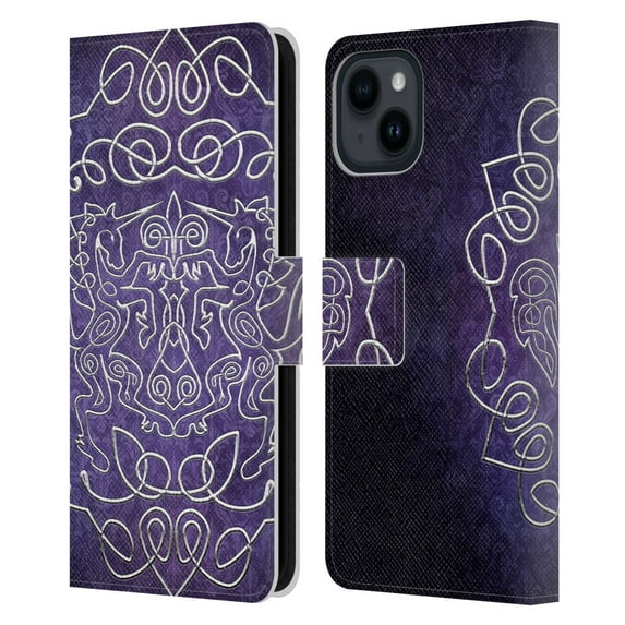 Head Case Designs Officially Licensed Brigid Ashwood Celtic Wisdom 3 Unicorns Leather Book Wallet Case Cover Compatible with Apple iPhone 15