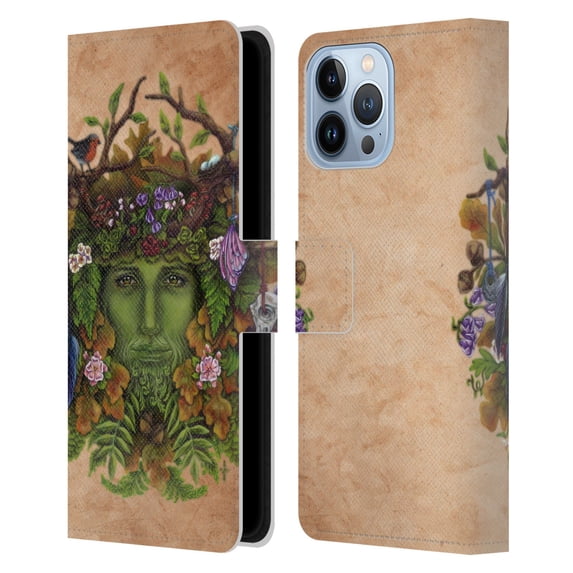 Head Case Designs Officially Licensed Brigid Ashwood Celtic Wisdom The Greenman Leather Book Wallet Case Cover Compatible with Apple iPhone 13 Pro Max