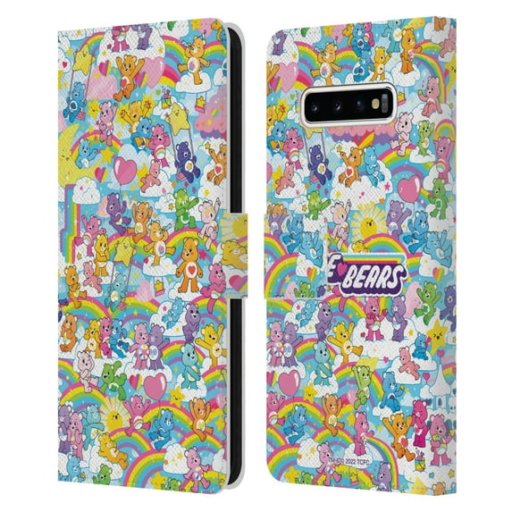 Head Case Designs Officially Licensed Care Bears 40th Anniversary Rainbow Leather Book Wallet Case Cover Compatible with Samsung Galaxy S10+ / S10 Plus