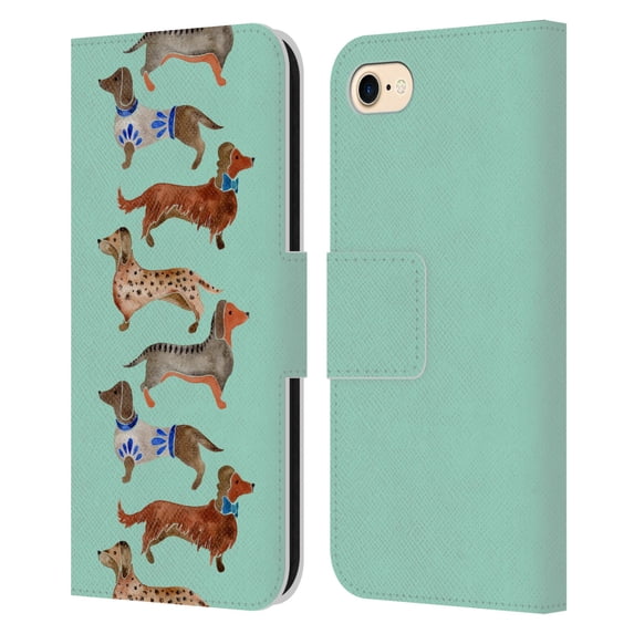 Head Case Designs Officially Licensed Cat Coquillette Animals Blue Dachshunds Leather Book Wallet Case Cover Compatible with Apple iPhone 7 / 8 / SE 2020 & 2022