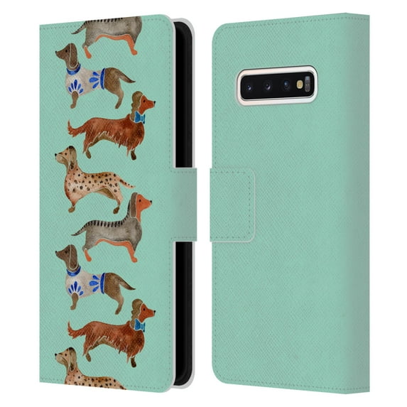 Head Case Designs Officially Licensed Cat Coquillette Animals Blue Dachshunds Leather Book Wallet Case Cover Compatible with Samsung Galaxy S10