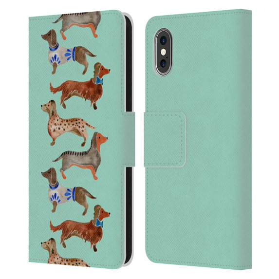 Head Case Designs Officially Licensed Cat Coquillette Animals Blue Dachshunds Leather Book Wallet Case Cover Compatible with Apple iPhone X / iPhone XS